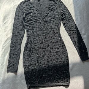 Fashion Nova Black V-Neck Mesh Dress